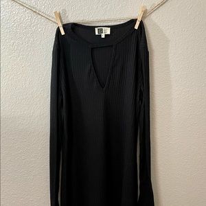 NWO: LIRA brand, Black long-sleeve mini dress v-neck opening
